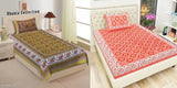 Splendor cotton single bedsheet (85x59), 140 thread count, 2 pillow covers included, pack of 2 from India