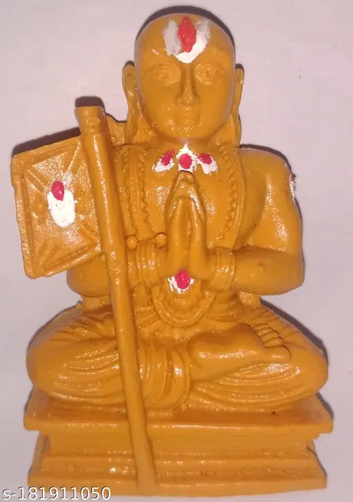 Polyresin idol of Lord Ramanuja, 75 cm tall, colored in white and orange hues