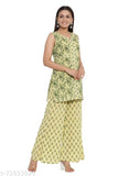 Yellow and green floral print straight kameez set, pure cotton, kameez with palazzos
