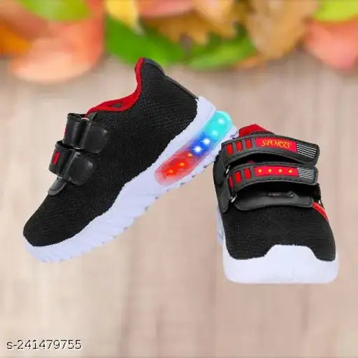 Black and red sports shoes with built-in LED lights