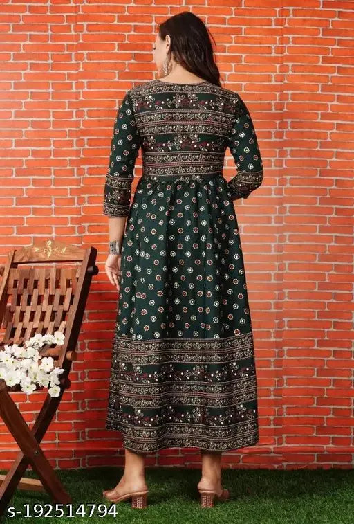 Rayon three-quarter sleeve printed kurtis, vibrant color combo for festivals, India origin