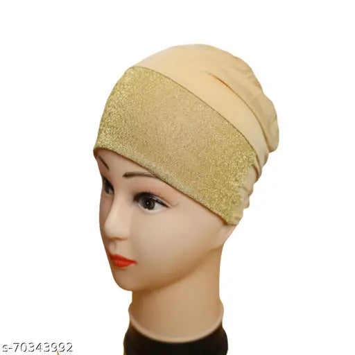 Gold and white trendy cotton hijab cap set of 3