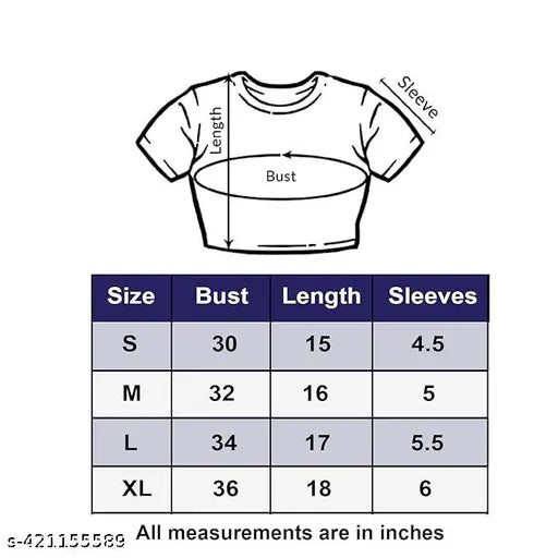 Polyester print half sleeve casual crop top combo pack for women & girls, solid pattern, short sleeves, Indian origin