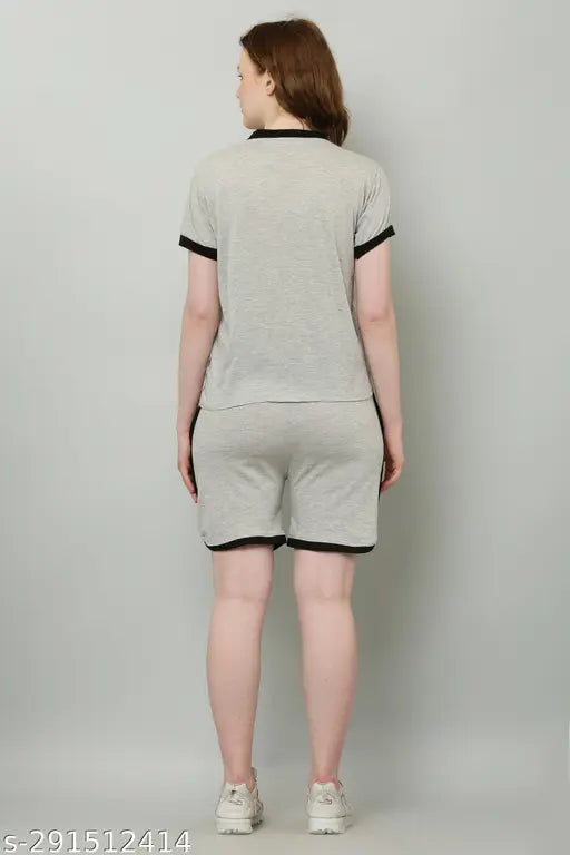 Trendy printed hosiery topshorts night suit, fashionable sleepwear with short sleeves, made in India