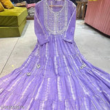 Riza Anarkali Lurex gown, rayon, embroidered three-quarter sleeve, premium quality, India origin