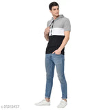 Grey cotton-blend colorblocked men's hoodie t-shirt by Vimal Jonney, size M