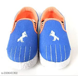 Blue, orange, pony logo, sports shoe