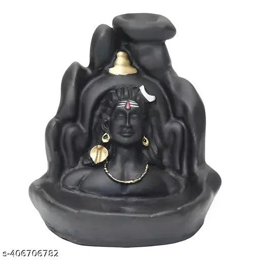 Shiv statue with backflow cone incense holder, Shiv adi shankara figurine decoration, Black smokeless incense, Religious showpiece, 1500ml, 6 x 4.5 inches