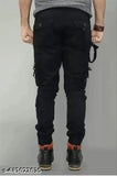 Black trouser with zip fly, elastic waistband and slender fit