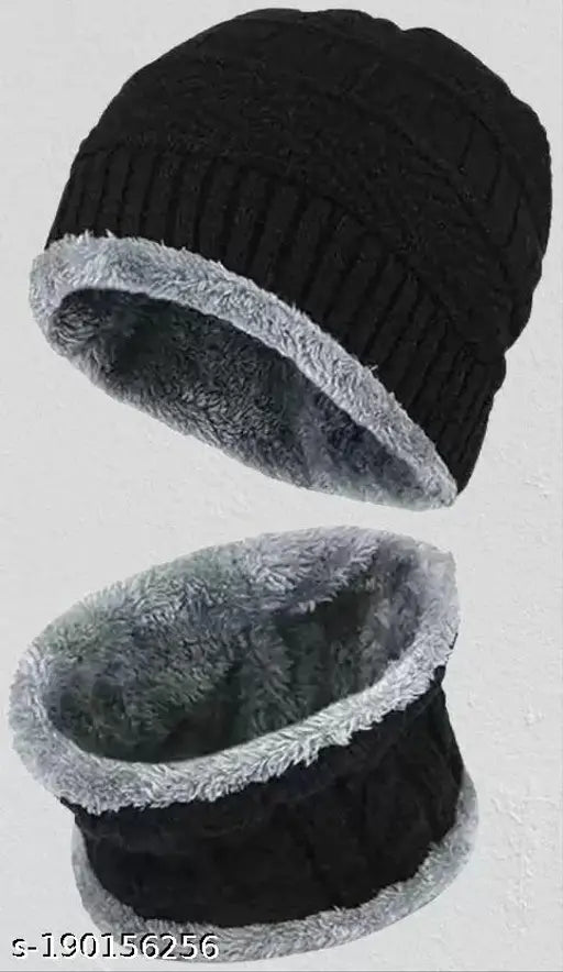Embroidered wool winter beanie and scarf set for kids, perfect for chilly weather in India