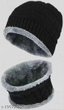 Embroidered wool winter beanie and scarf set for kids, perfect for chilly weather in India