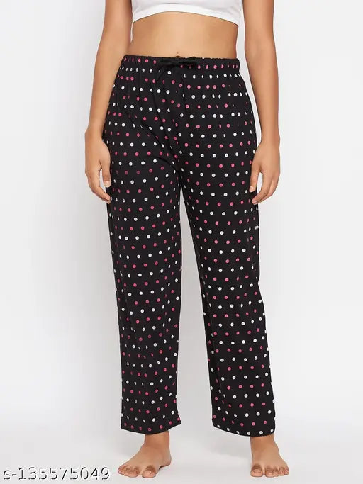 Long sleeve pants, black and white polka dots, women's pyjamas, one size fits most