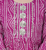 Long anarkali cotton printed pink kurta with round neck and 34 sleeves
