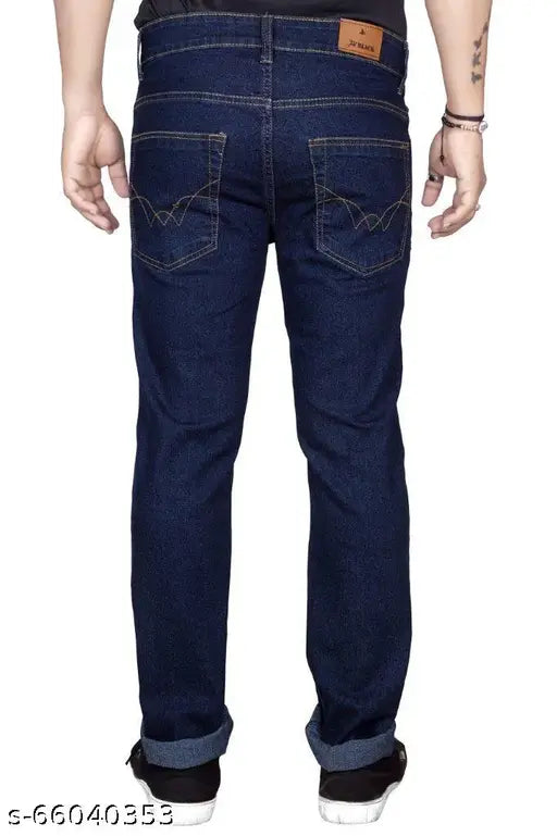 Black cotton men's skinny jeans, solid dark blue, regular fit with stretch, sizes from 28-50 (India)