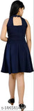 Navy blue cotton blend midi dress with one face mask pocket, trendy and stylish for casual or partywear
