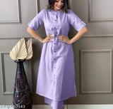 Purple cotton kurta and matching pants for women