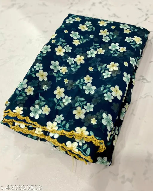 Floral print lightweight Georgette saree and blouse with border
