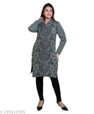 Black paisley patterned women's kurta, straight cut, winter wear