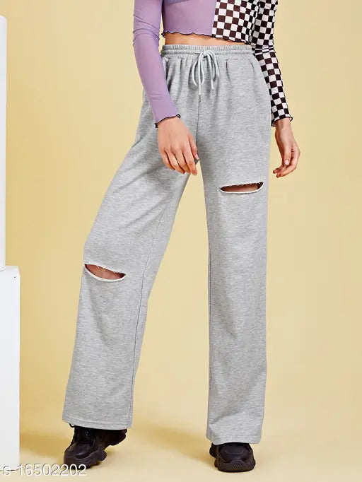 Grey cotton track pants with slits, long sleeves