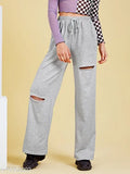 Grey cotton track pants with slits, long sleeves