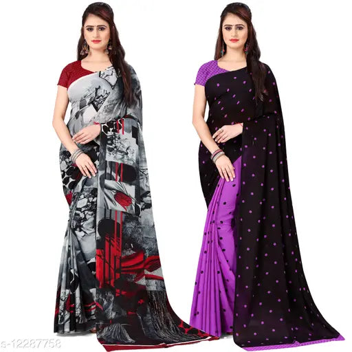 Multicolored printed georgette sari, pack of 2 in daily wear style