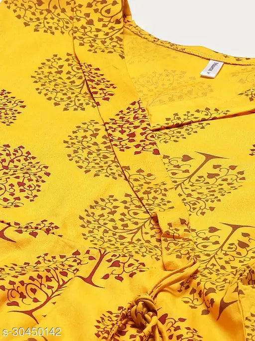 Yellow and red patterned angrakha kurta with embroidery