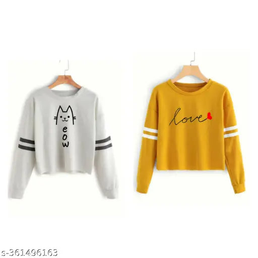 Printed full sleeve round neck cotton blend T-shirt (pack of 2) - women's & girls sizes S, M, L, XL, ideal for year-round wear, trendy holiday design