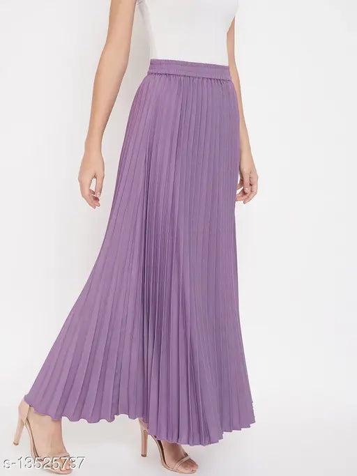 Purple crepe solid pleated ankle length skirt