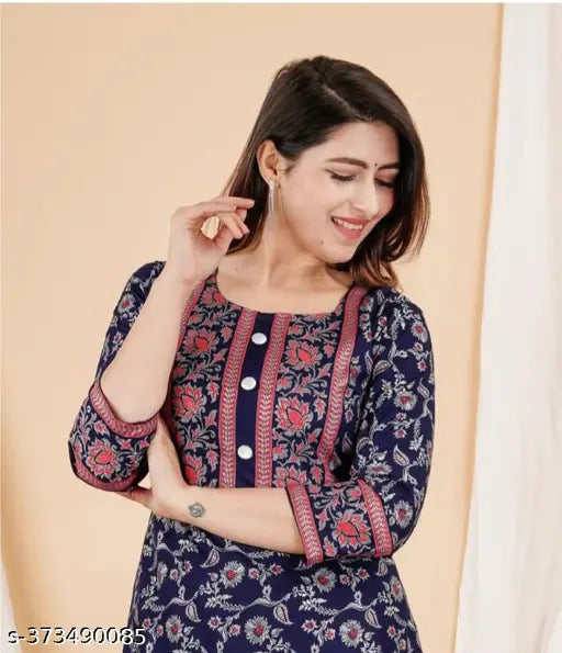 Rayon printed URAMI anarkali kurti with three-quarter sleeves, Indian ethnic women's fashion in sizes M to 4XL