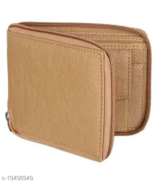 Beige artificial leather mini wallet for men, ideal for casual and formal occasions. Features 5 card slots and a sleek design