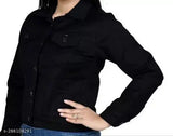 Denim jacket, solid black cotton fabric for girls and women, long sleeves, hand washable