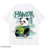White cotton oversize round neck panda-themed T-shirt for men, trendy and western wear style