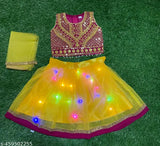 Embroidered semi-stitched kids net lehenga choli, premium quality and comfortable for 12-3 year old Indian baby in sleeveless style