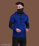 Polycotton colorblocked men's hoodie mask T-shirt, ideal for partywear streetwear and sports. Moisture-wicking fabric for comfort during workouts." (104 characters)