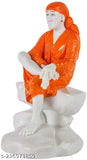 White poly resin Sai Baba idol for car dashboard or home decor, 4.5" (Orange). Handcrafted spiritual figurine with Vastu benefits