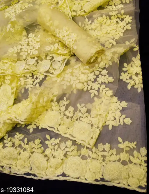 Attractive net saree with embroidered blouse, single free size, Indian-made