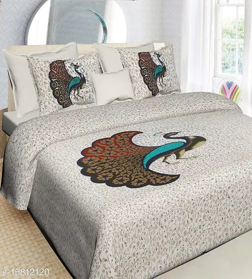 2 Best Jaipuri Peacock Printed Double Bedsheet Combo Pack 2 Peacock Printed bedsheet with 4 Pillow Cover