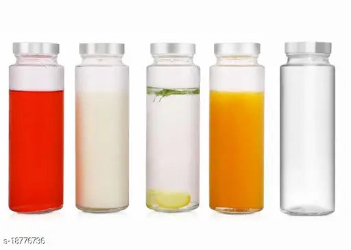 Transparent clear glass water/milk/juice bottles (set of 5, 500ml), ideal for commercial or home use