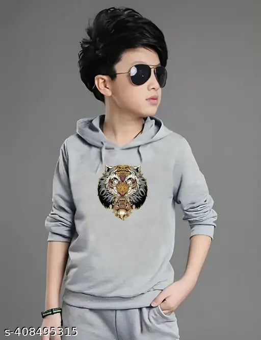 KIDS/BOYS REGULAR FITTED HOODED NECK FULL SLEEVES GRAPHIC PRINT PARIS PRINT COTTON BLEND PRINTED T SHIRT