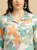 Limboli women's cotton rayon alien-printed kurta and pant set, three-quarter sleeve, single size, Indian-made