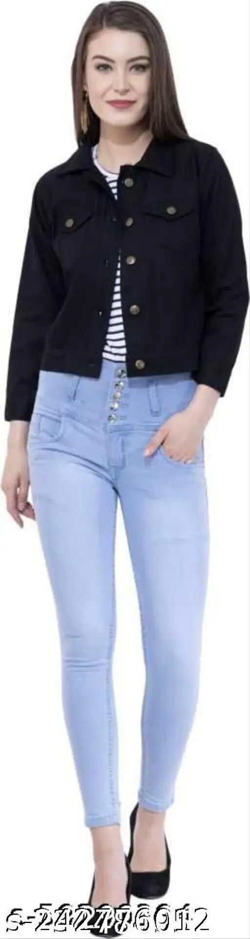 Trendy denim jacket combo pack2: unique color jackets with three-quarter sleeves, solid pattern, sizes S-XL. Made in India