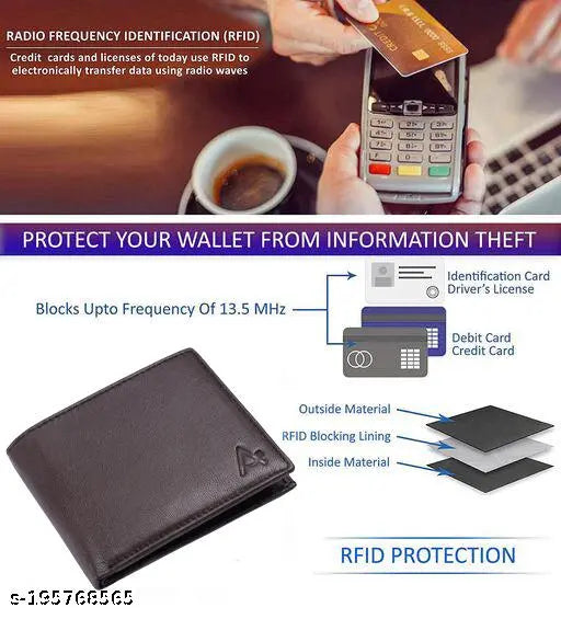 Brown genuine leather, slim wallet for men from CasualTrendy Collection - RFID protected, 2 compartments, free size (11cm x 9cm)