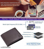 Brown genuine leather, slim wallet for men from CasualTrendy Collection - RFID protected, 2 compartments, free size (11cm x 9cm)