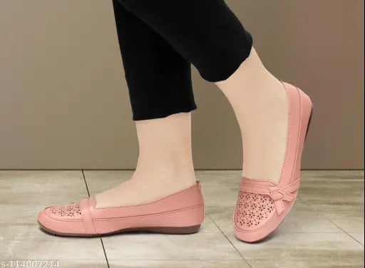 Pink synthetic Valorem Women's slip-on ballies, stylish striped design for casual and evening outings. Perfect for outdoor fashion." (123 characters)