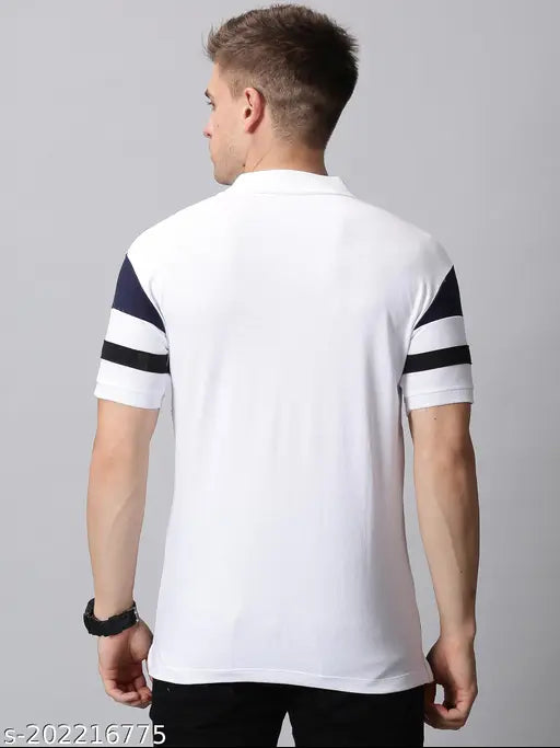 Striped cotton premium collar t-shirt, retro men's style by THE FASHION FACTORY on display