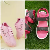 Synthetic kids sandal and shoe combo, lightweight, comfortable, trendy party wear in various sizes from India