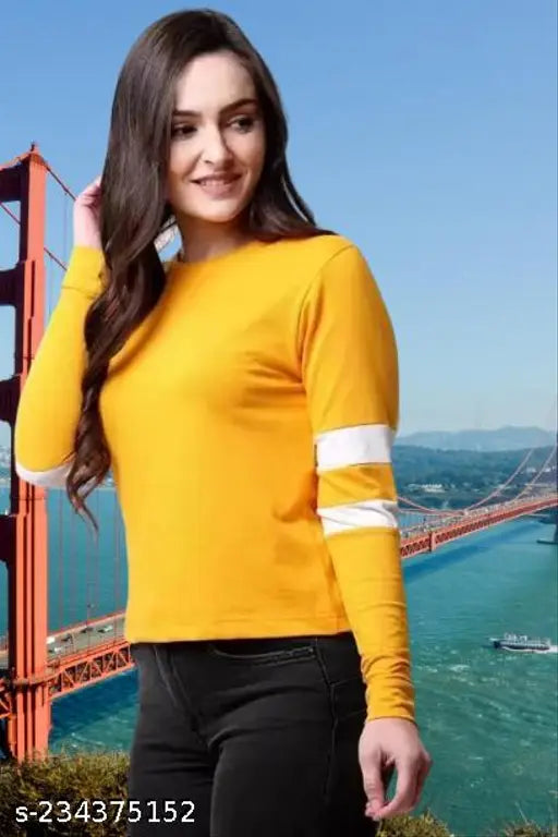 Stylish cotton blend long-sleeve solid multicolor partywear t-shirts for women, trendy round neck design from India