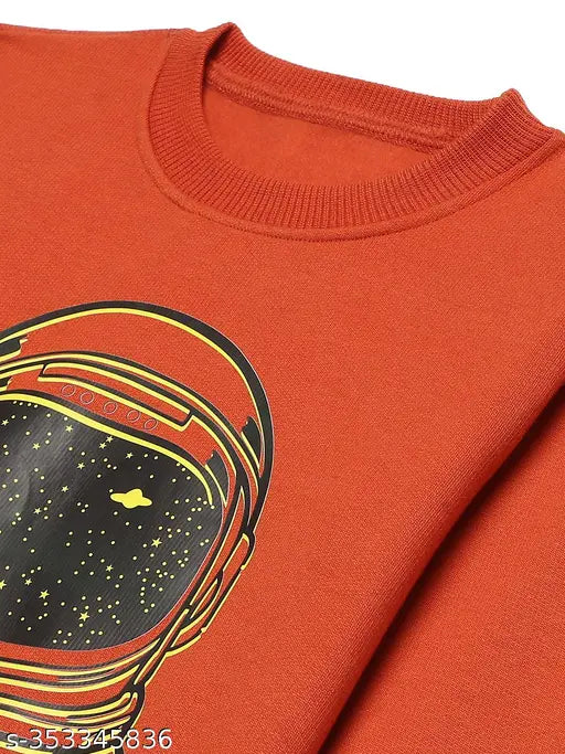 Rust Printed Round Neck Cotton Fleece Sweatshirt for Boys
