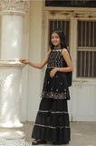 Black embroidered Georgette sharara set with matching dupatta, versatile ethnic ensemble for special occasions