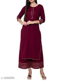 Rayon Slub A-line solid long kurti with Palazzos, Indian women's traditional outfit in rayon slub fabric